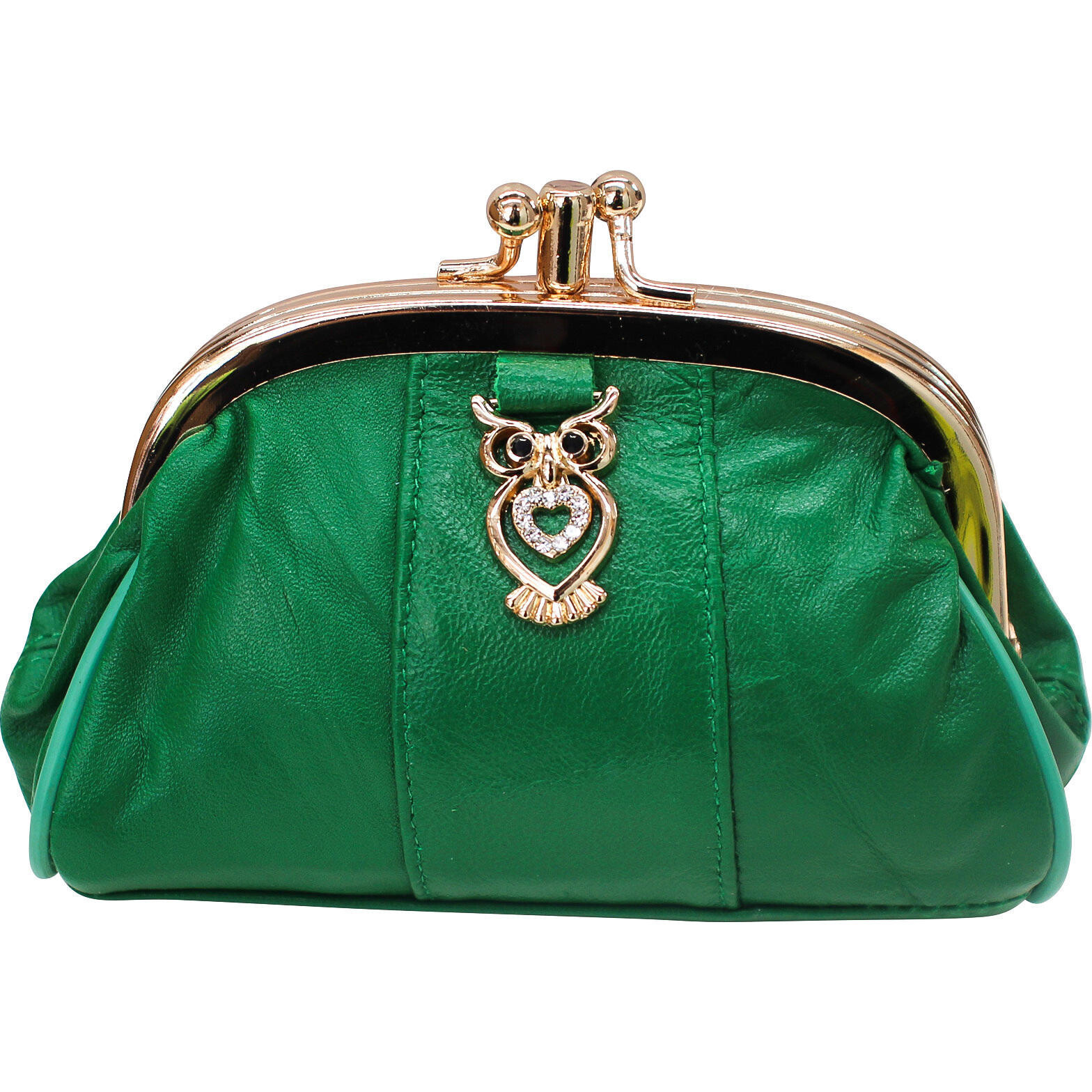 Leather Purse Owl Green