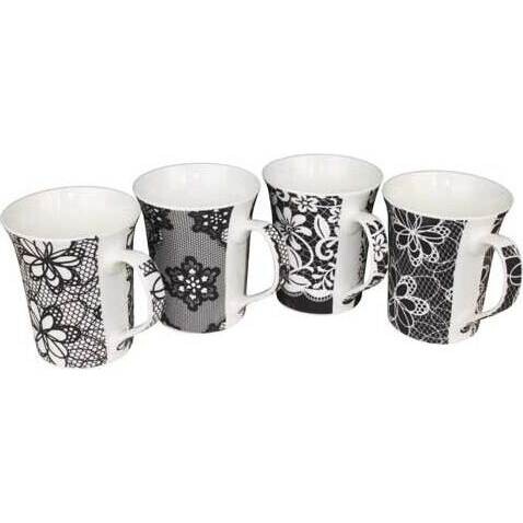 Coffee Mugs Black Lace Assorted