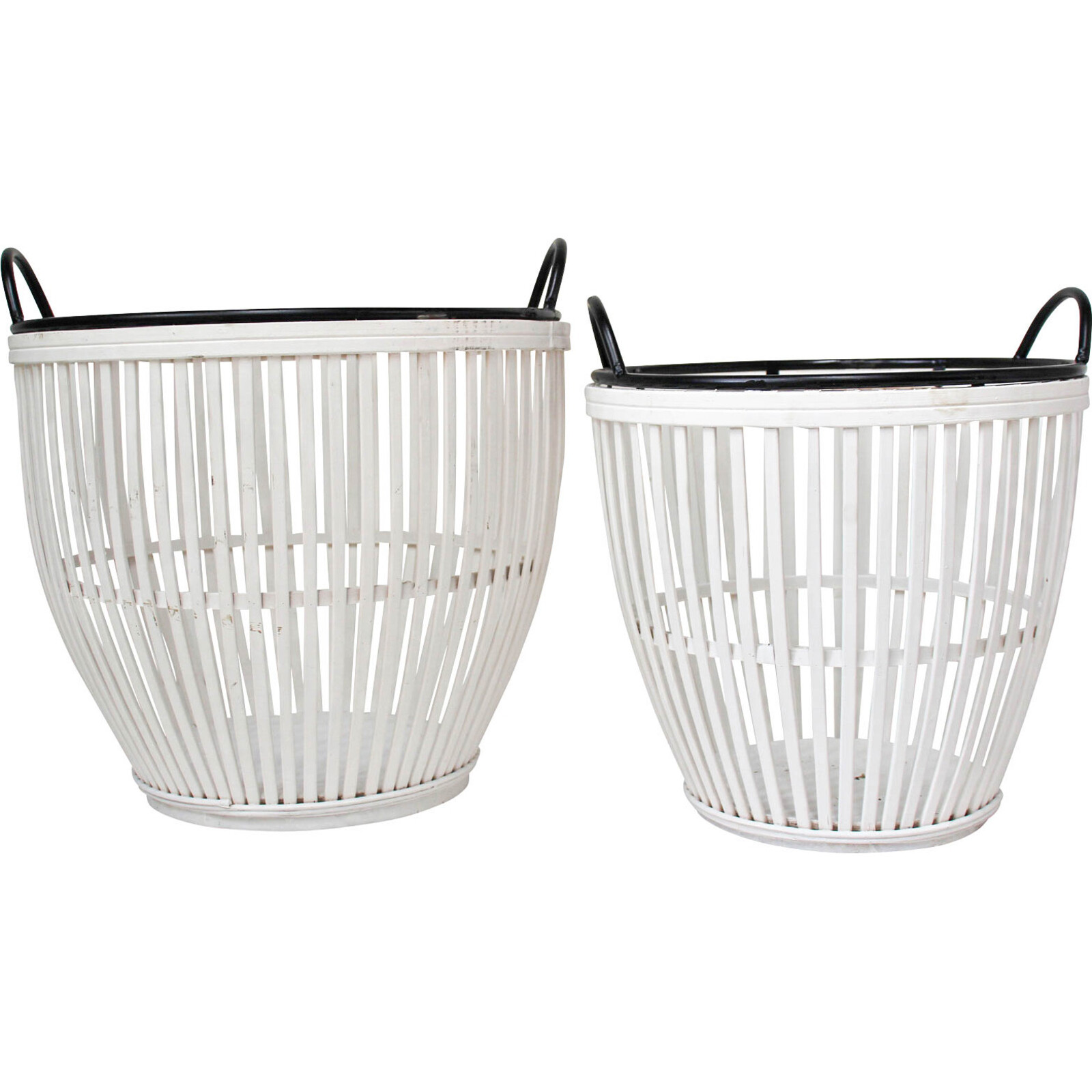 Bamboo/ Metal Baskets S/2 White