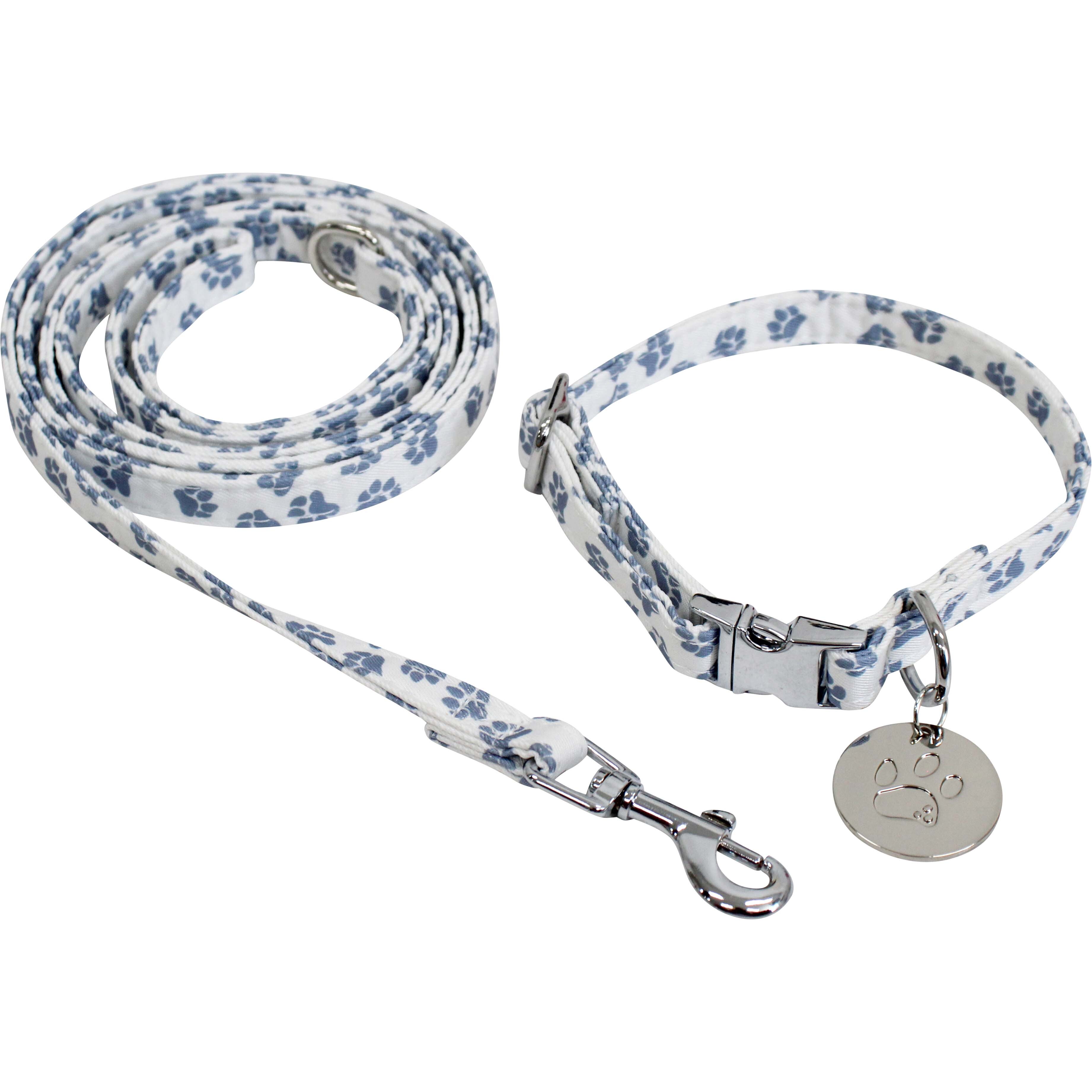 Collar & Lead Set Sml Paws Blue