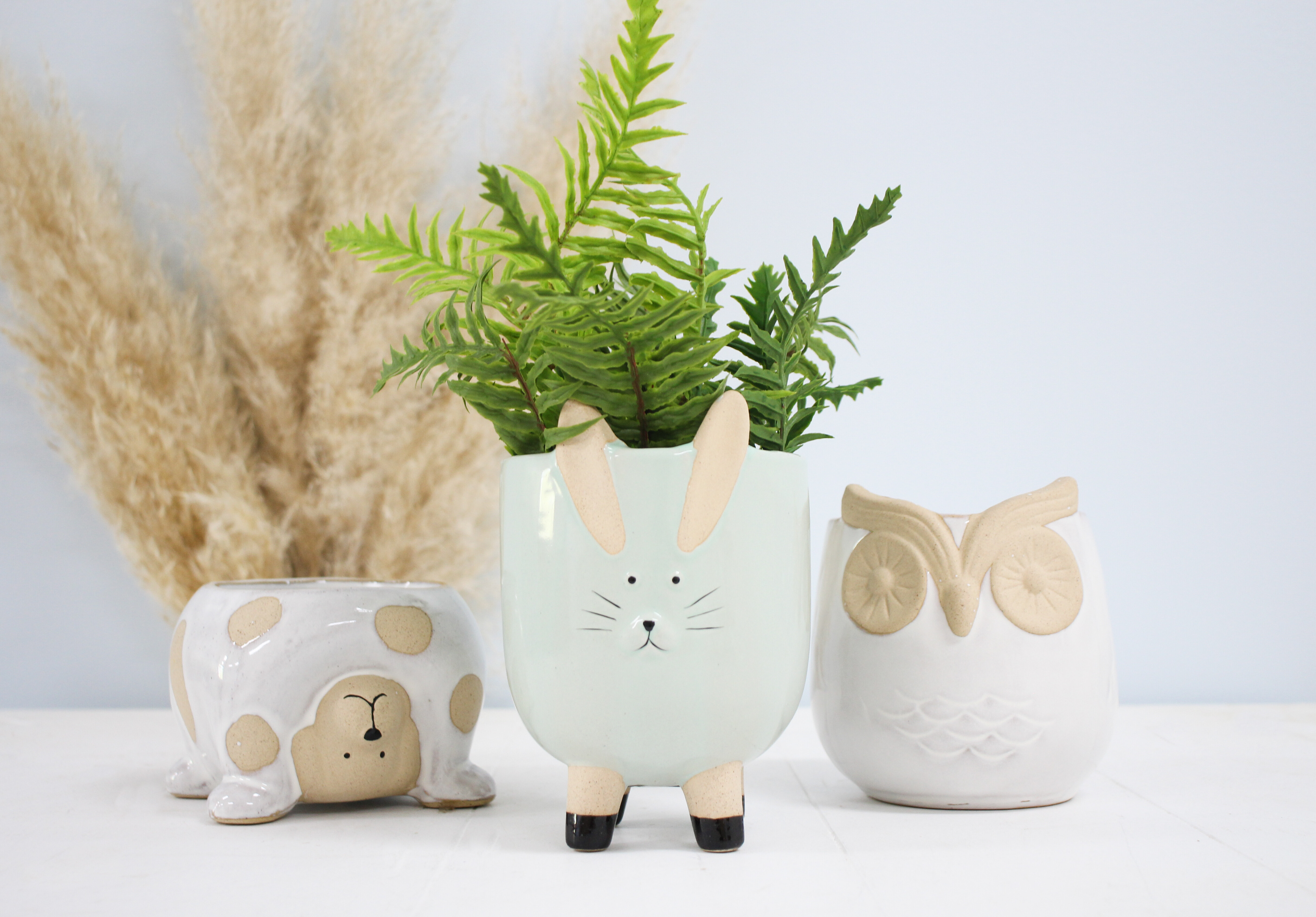 Planter Jingles Rabbit Aqua Lrg