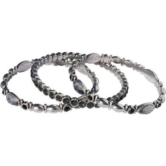 Multi Bangle - Silver Diamonte Black - set 3