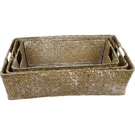 Deep Woven Trays Whitewash S/3