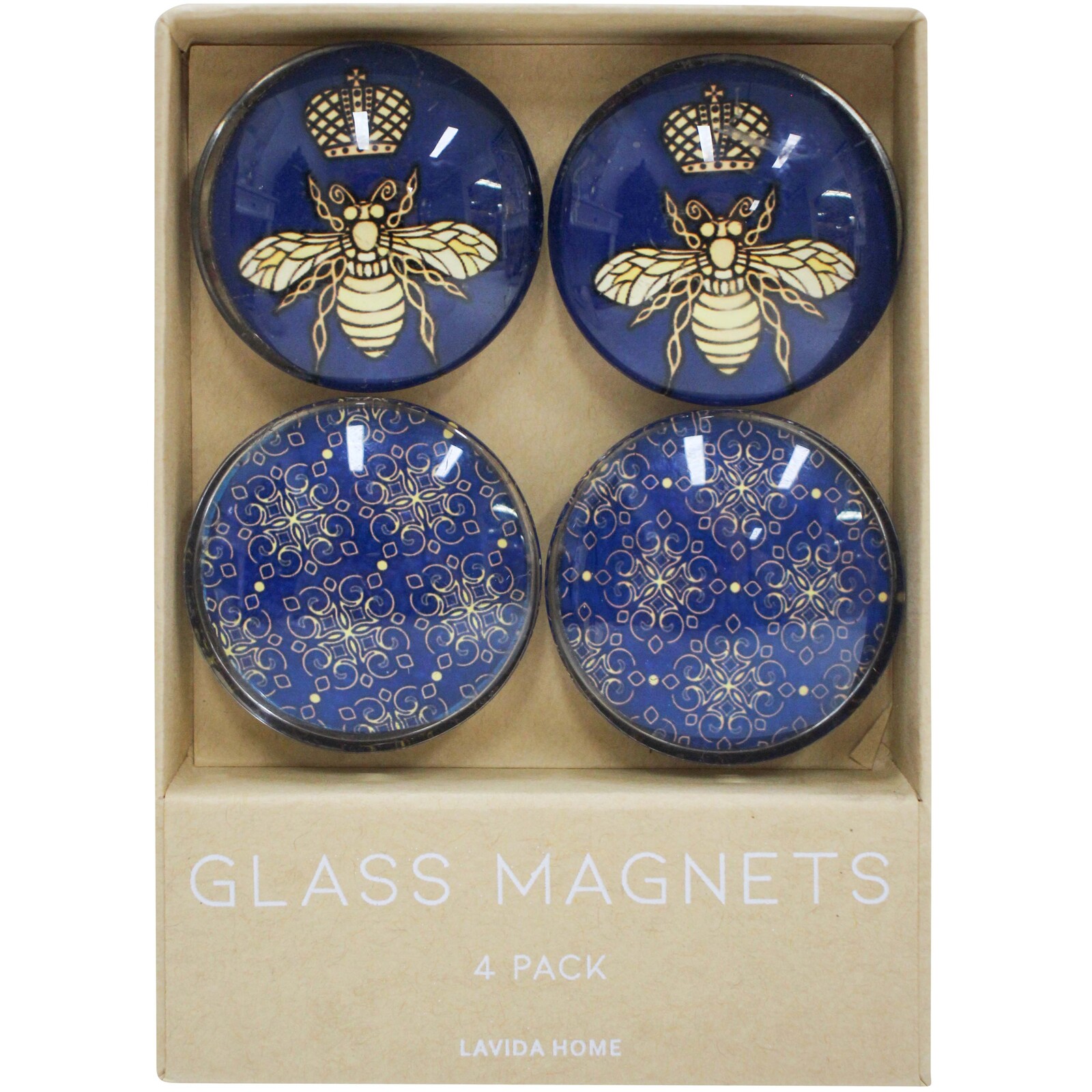 Glass Lrg Magnets S/4 Queen Bee
