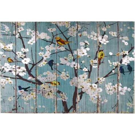 Canvas Foil Print Bird Blossom