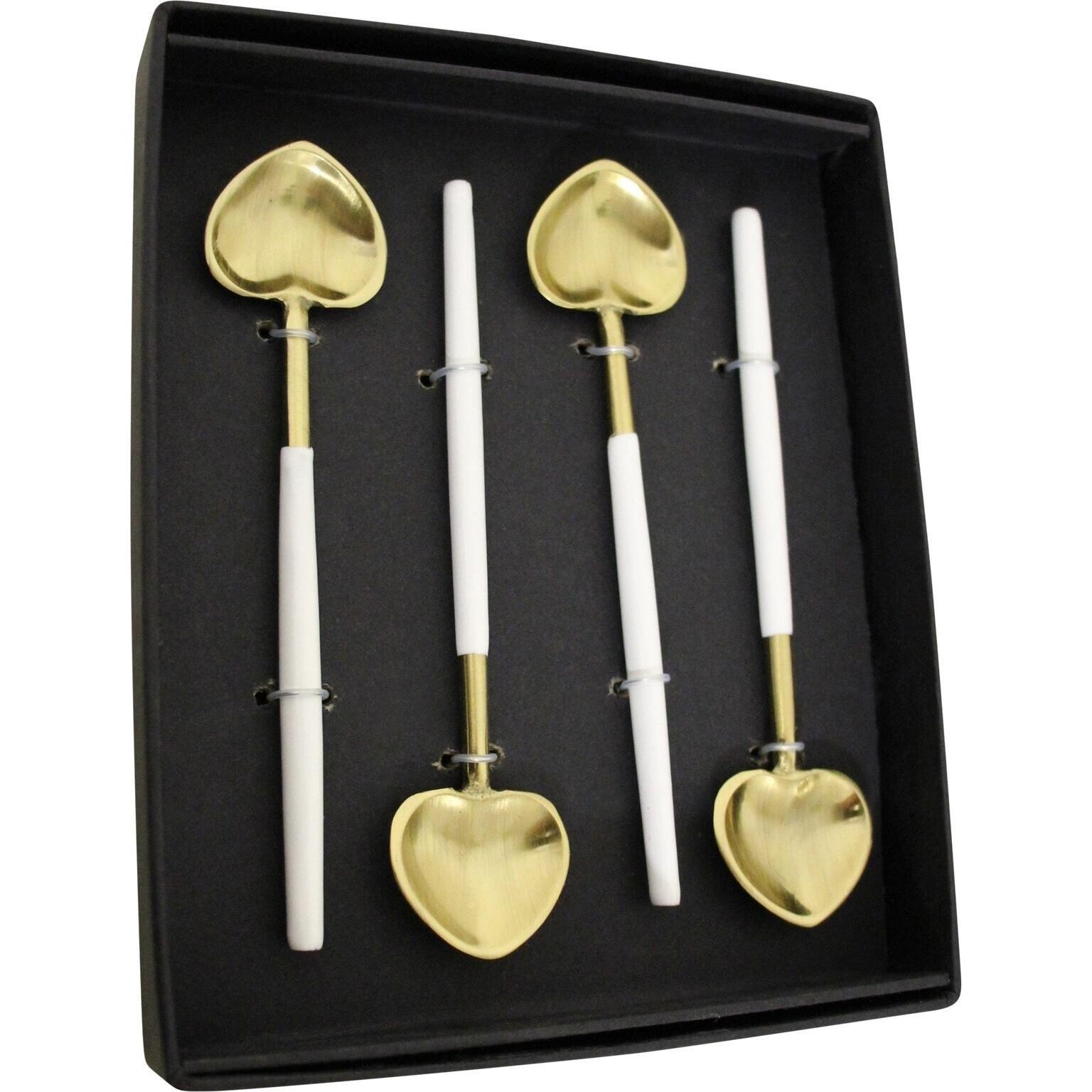 Box Teaspoon Heart Brass/WhiteS/4