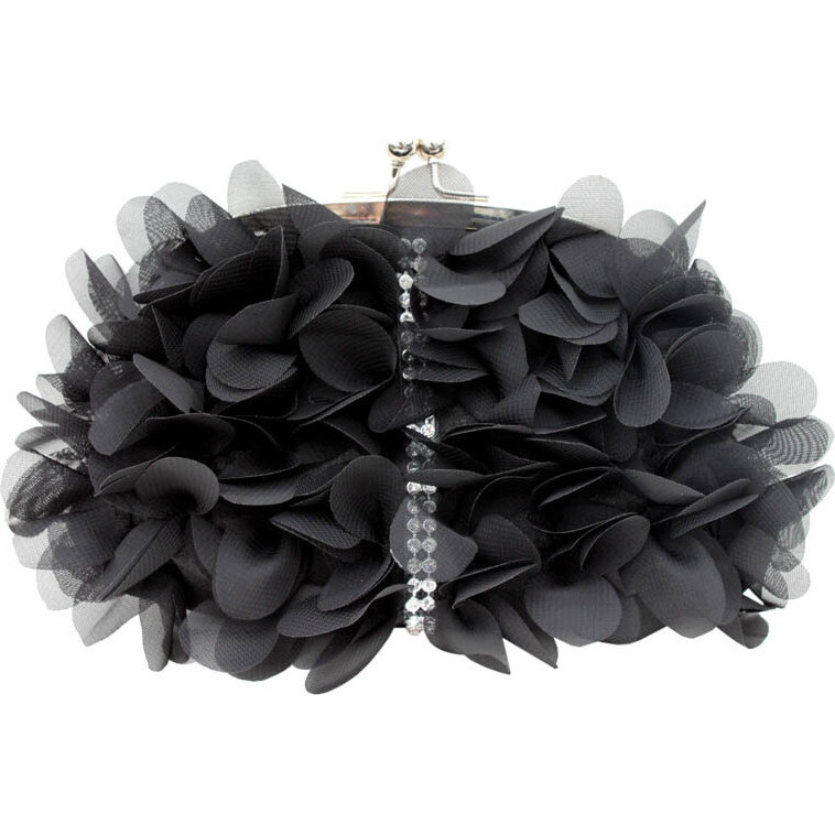 Evening Purse - Black Ruffle Diamonte