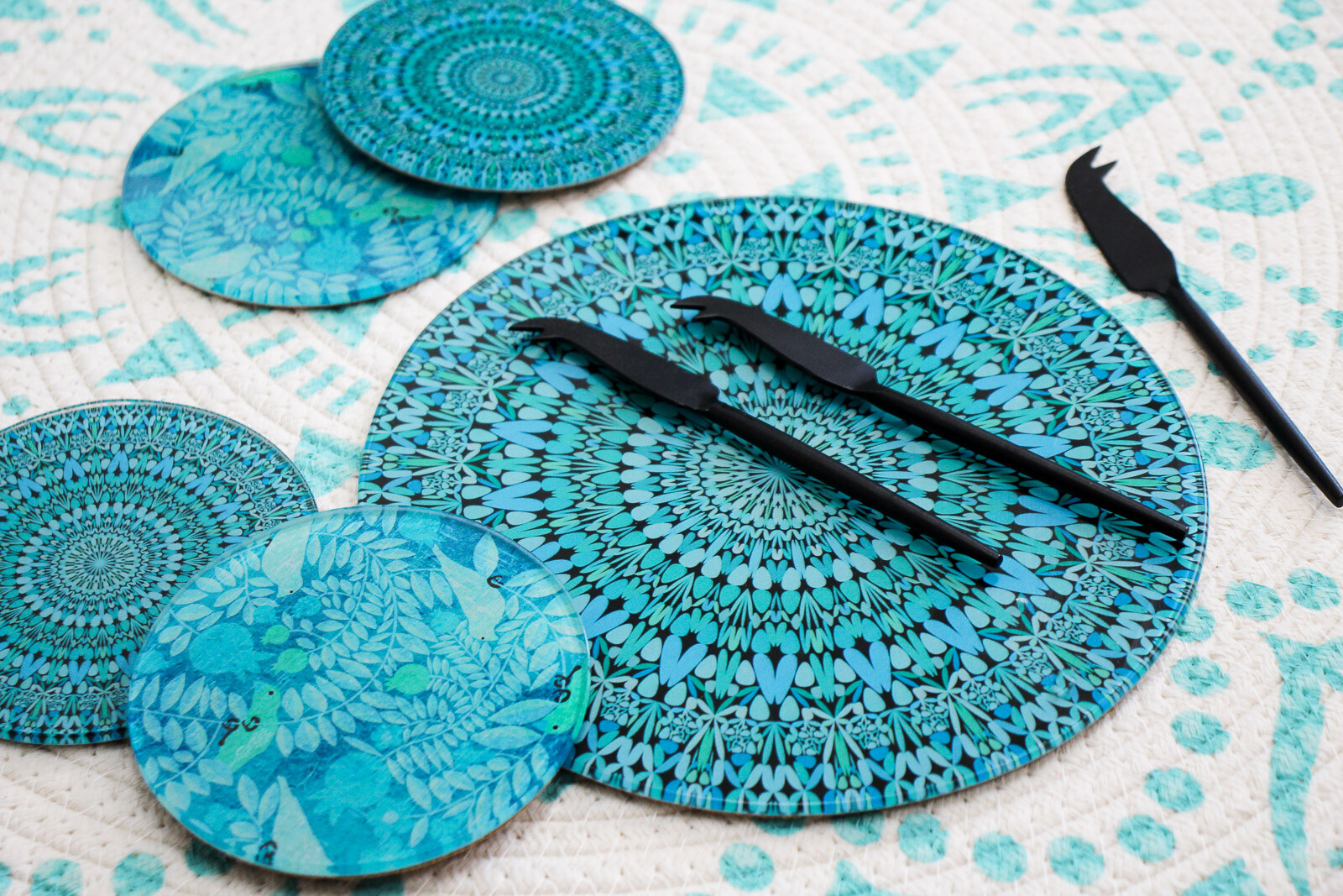 Glass Coaster Turquoise  S/4