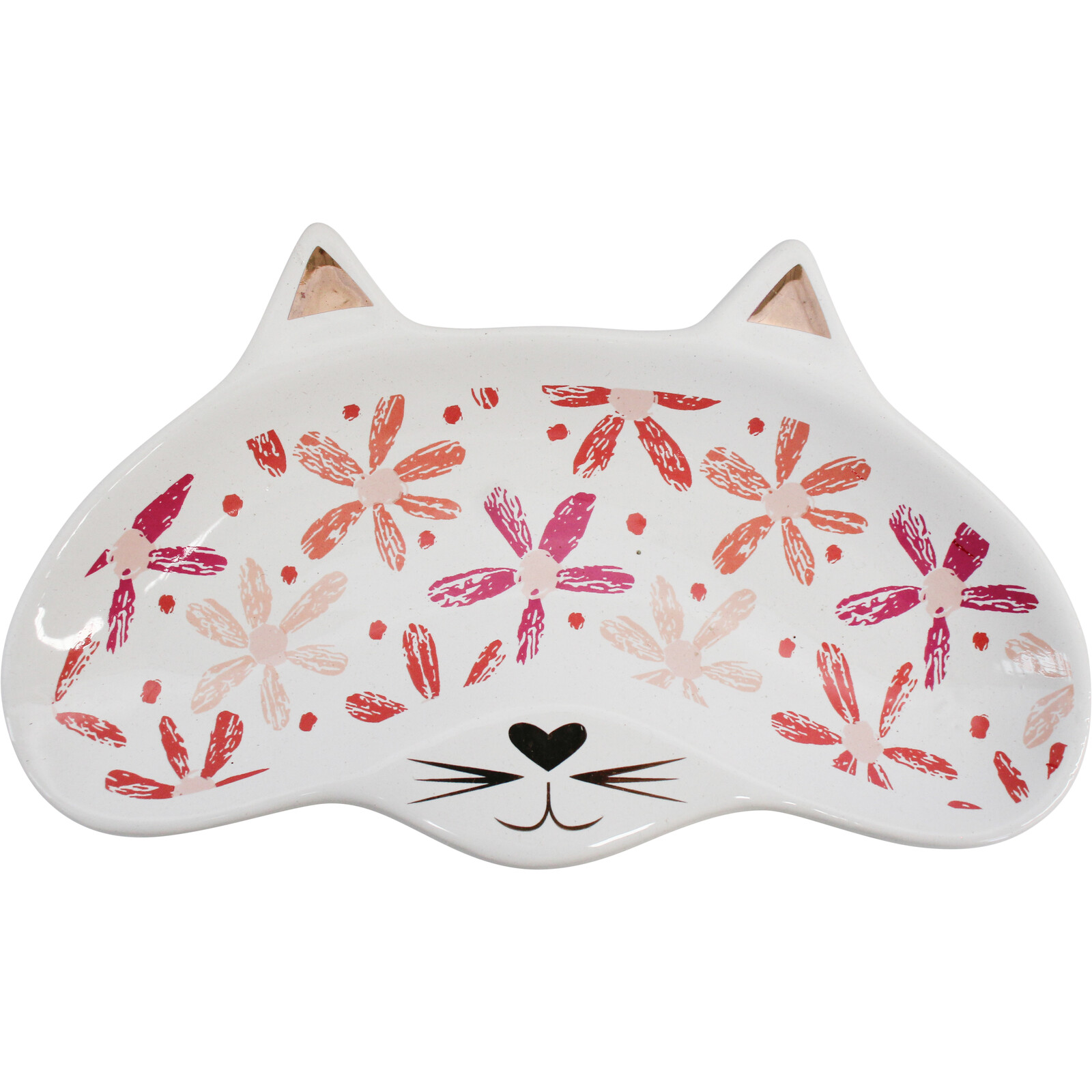Cat Trinket/Glasses Dish Folk Pink
