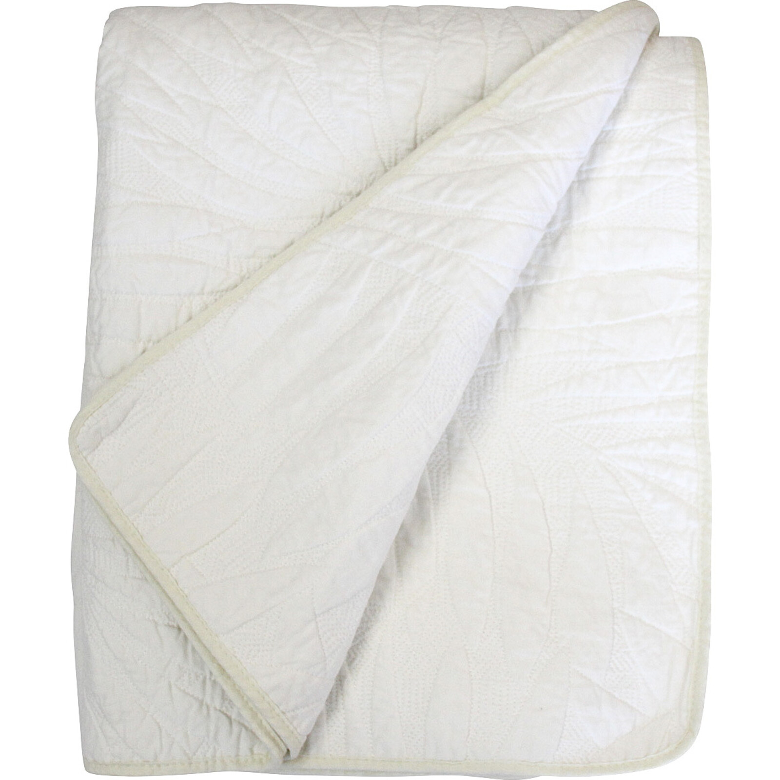 Quilted Throw/ Bedspread Ivory Leaf