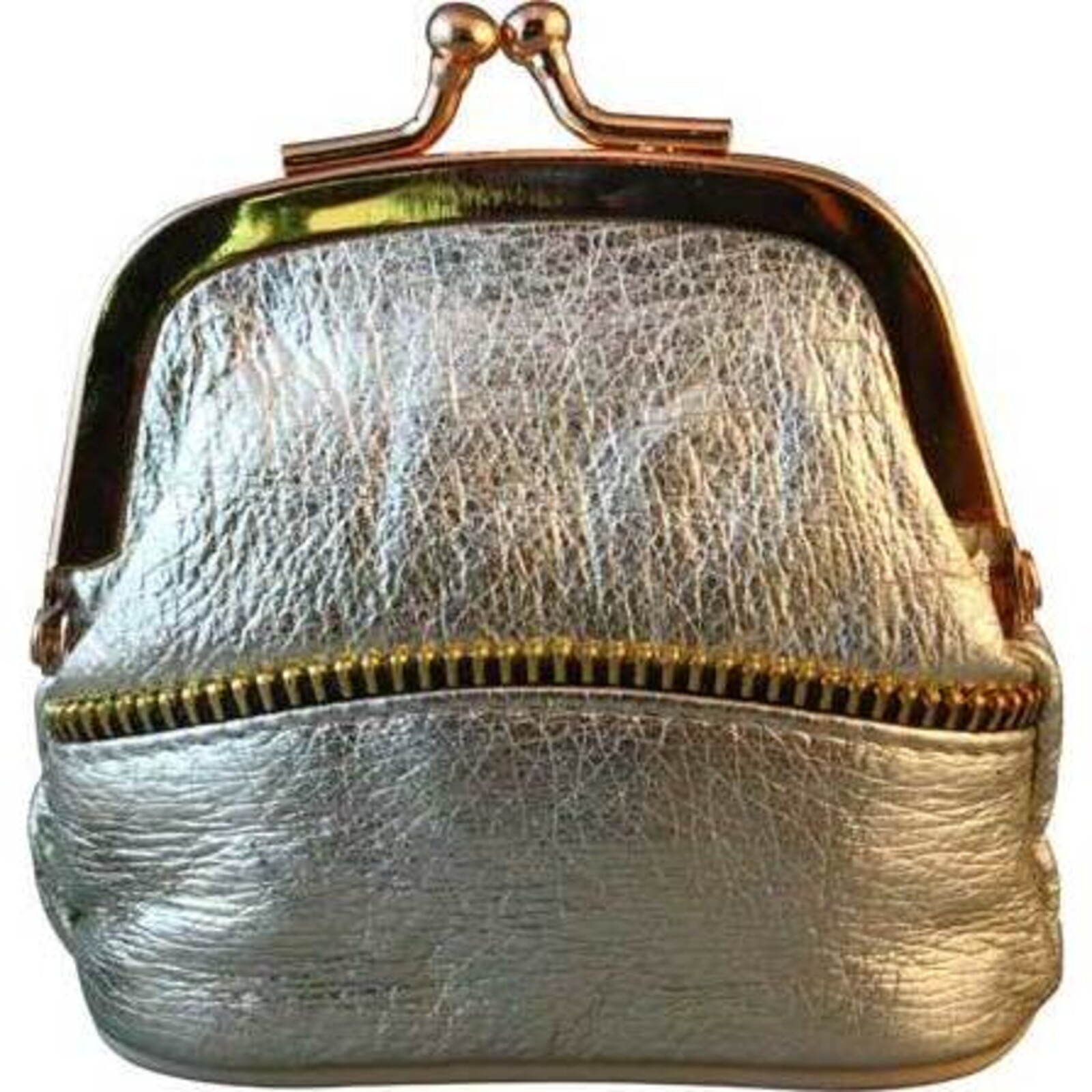 Leather Zipper Purse - Silver