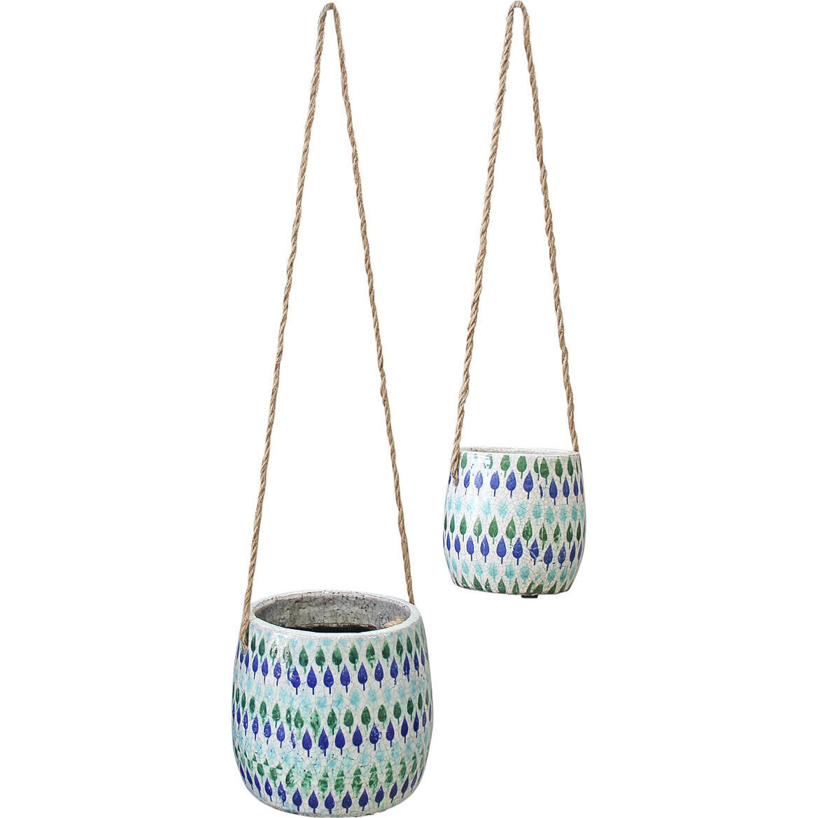 Hanging Pot Leaves Blue S/2