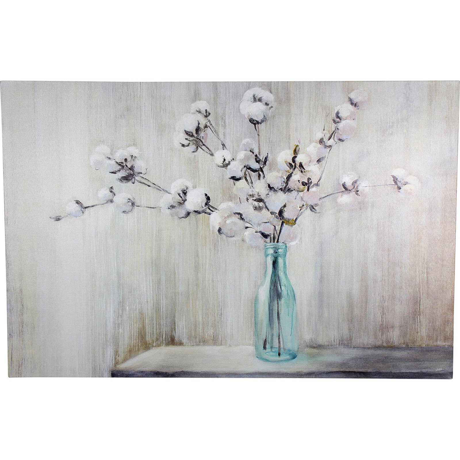 Canvas Vase of Cotton Flowers