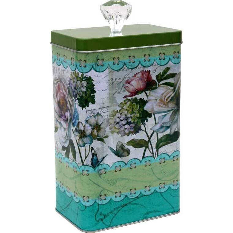 Storage Tin Teal Rose