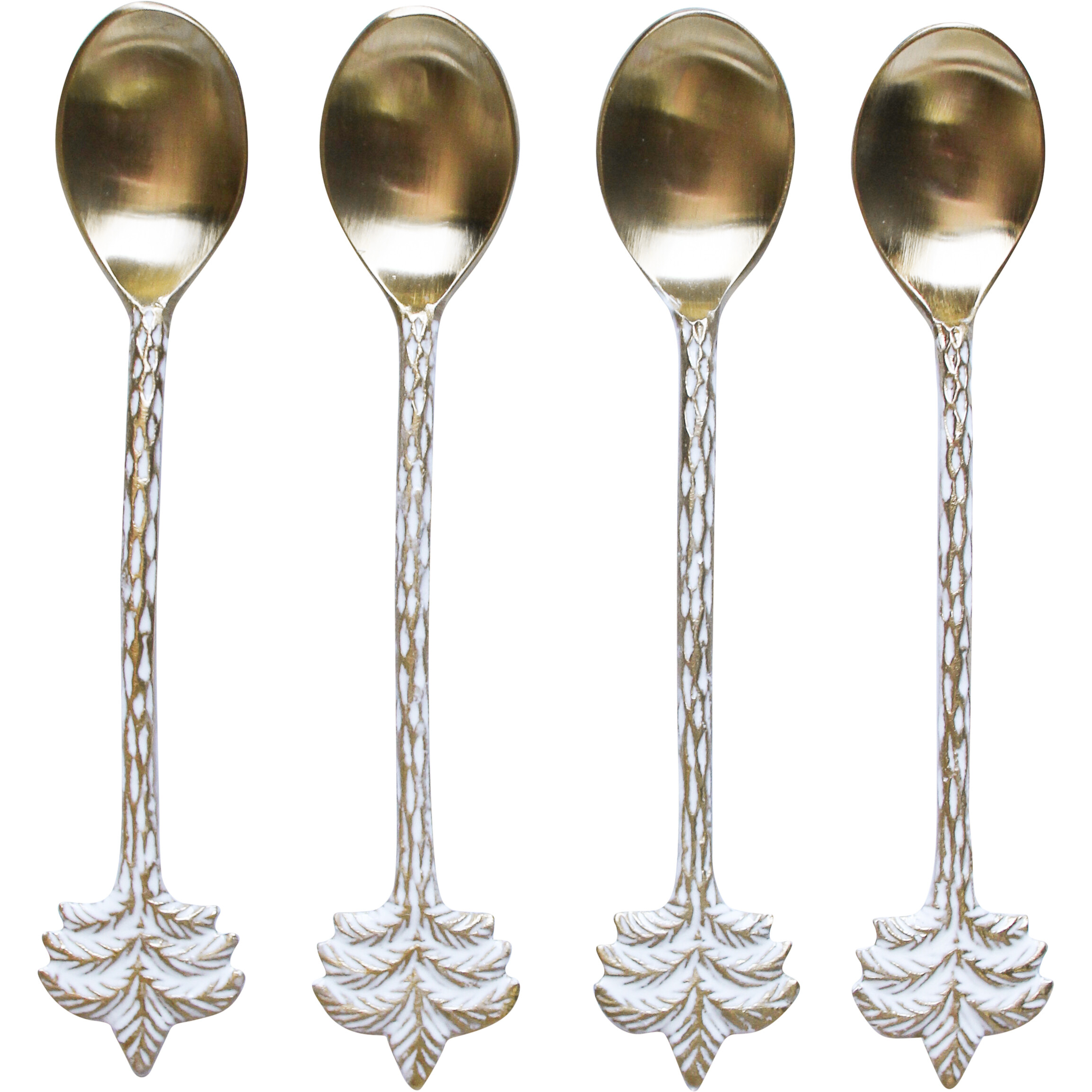 Palm Tree Spoons White/Brass S/4