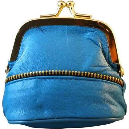 Leather Zipper Purse - Blue