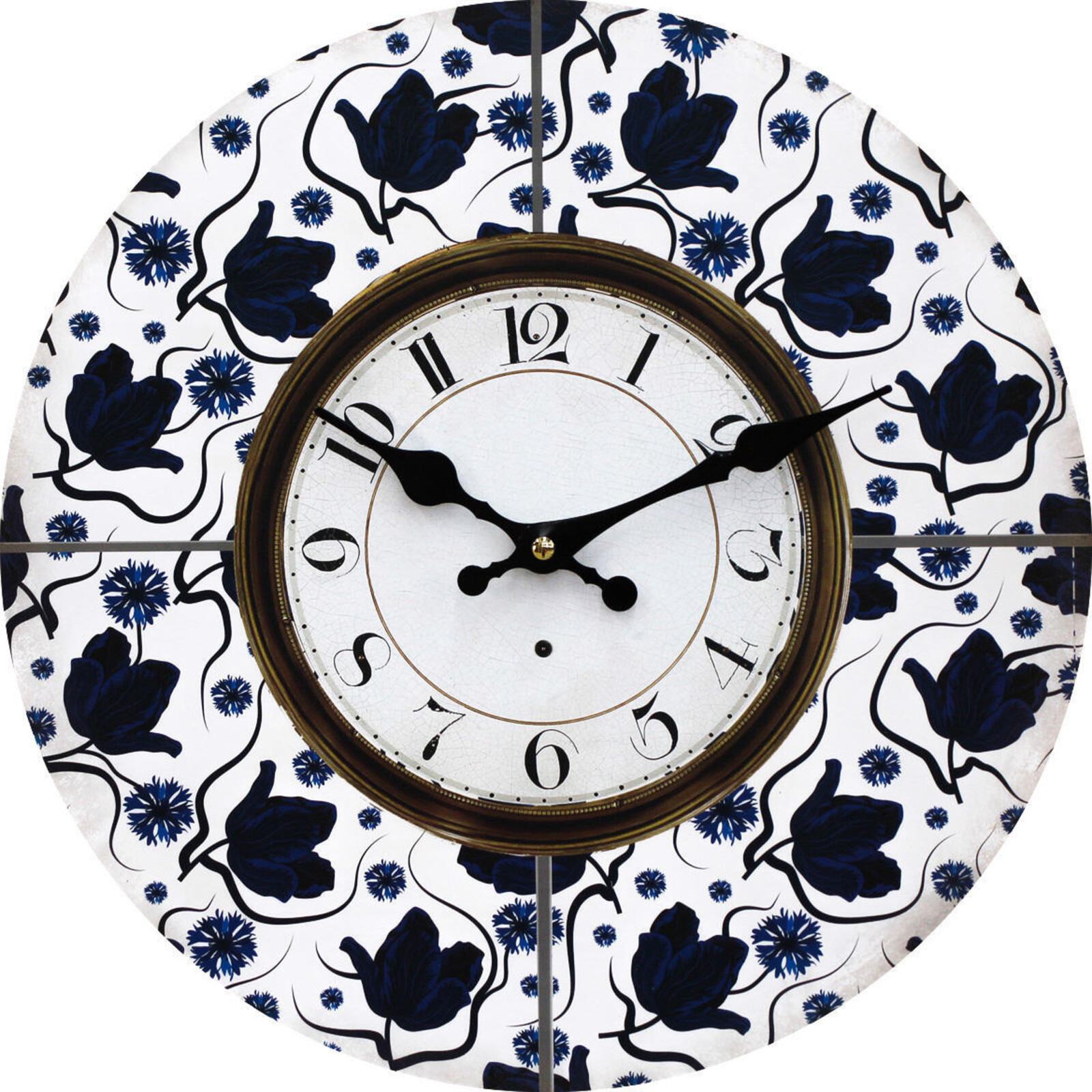 Clock White/ Blue Floral 34cm