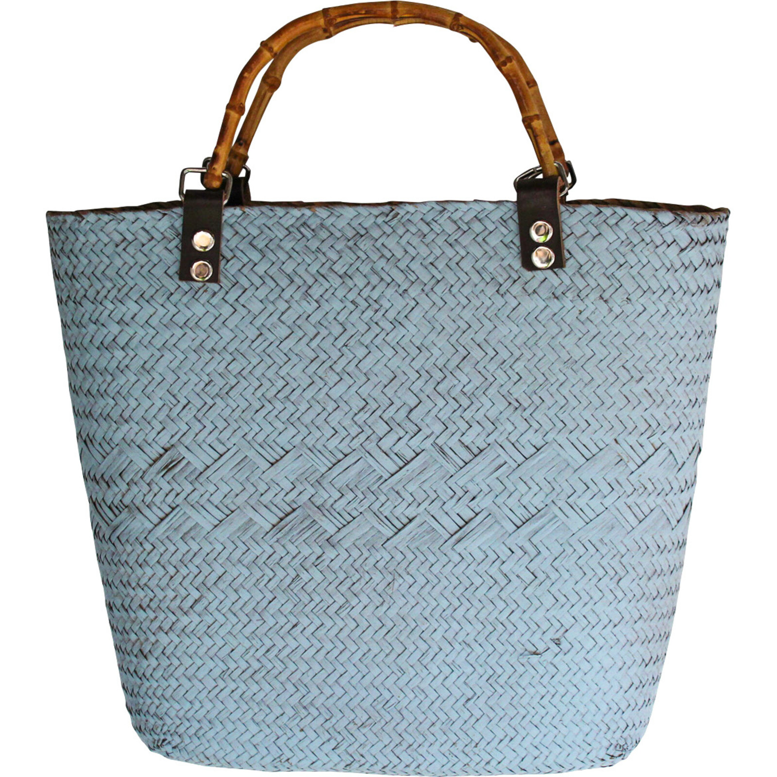 Woven Bag Sky/Bamboo Handle