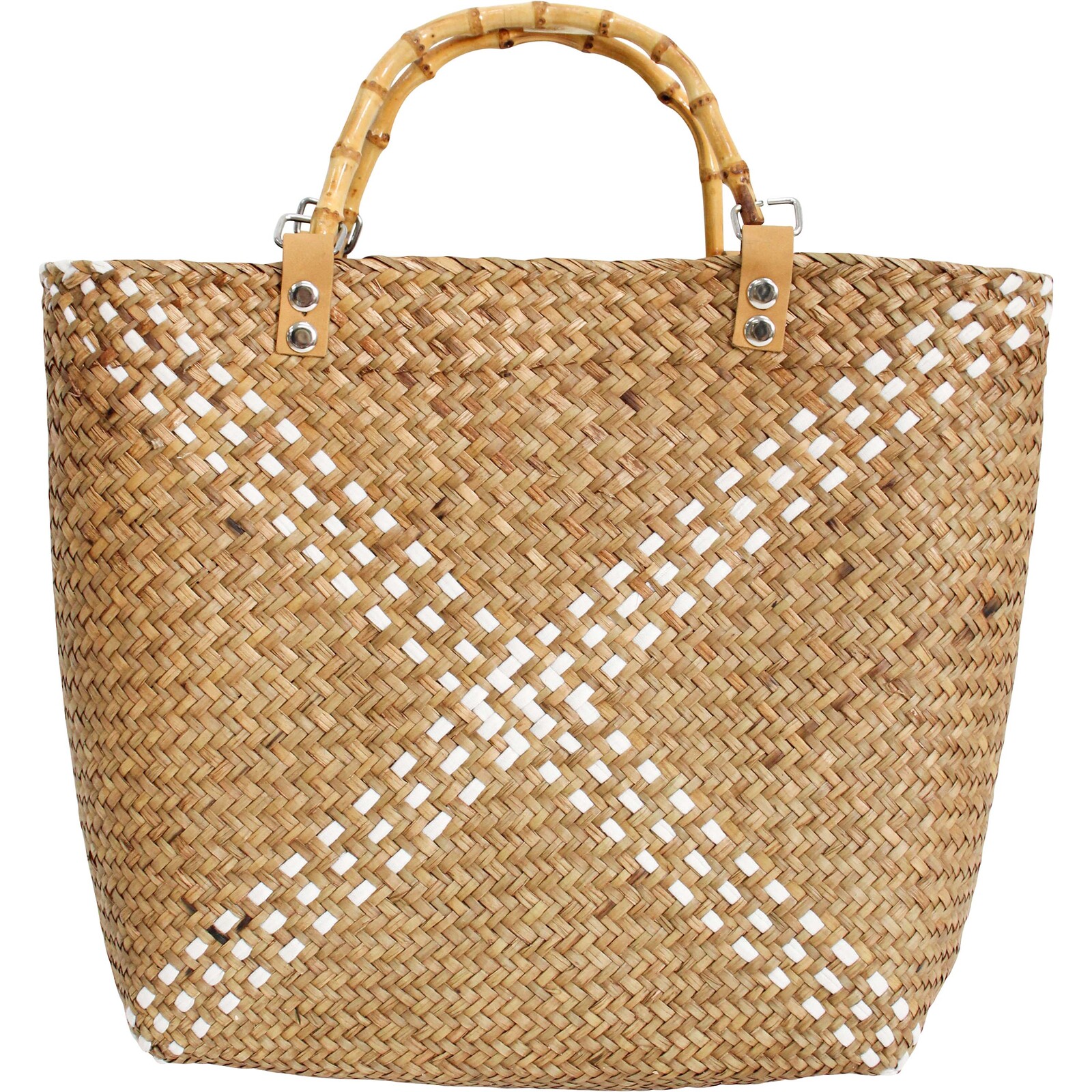 Woven Bag Nat/Stitched Bamboo Handle