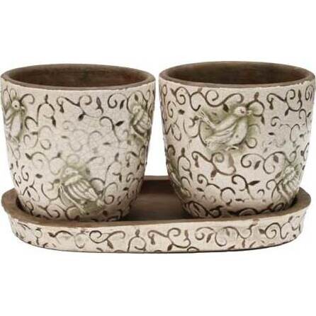 Bird Swirl Pots Pair