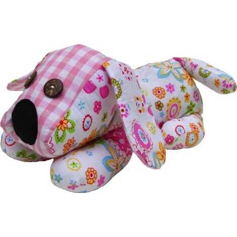 Doorstop Pink Check Dog