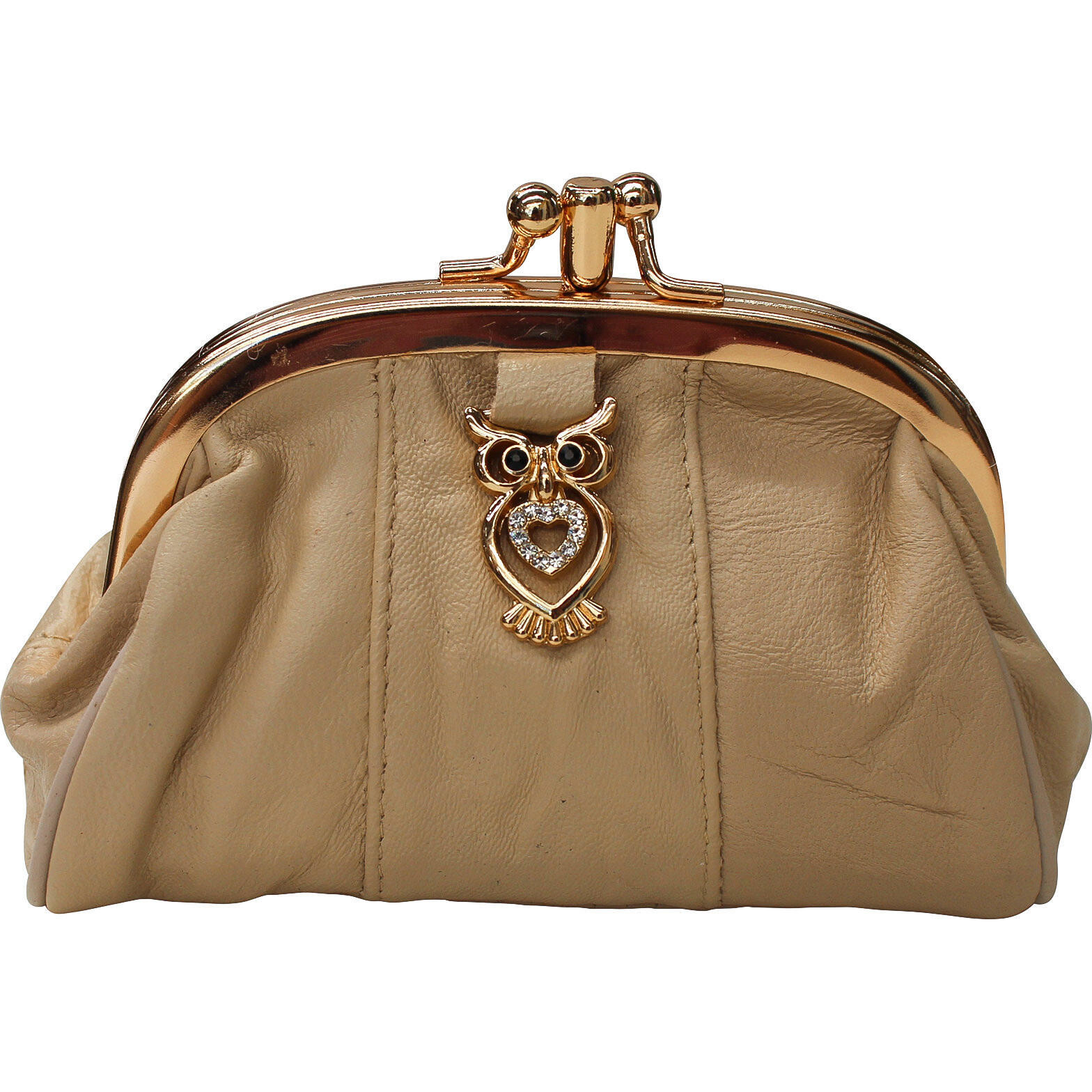 Leather Purse Owl  Taupe