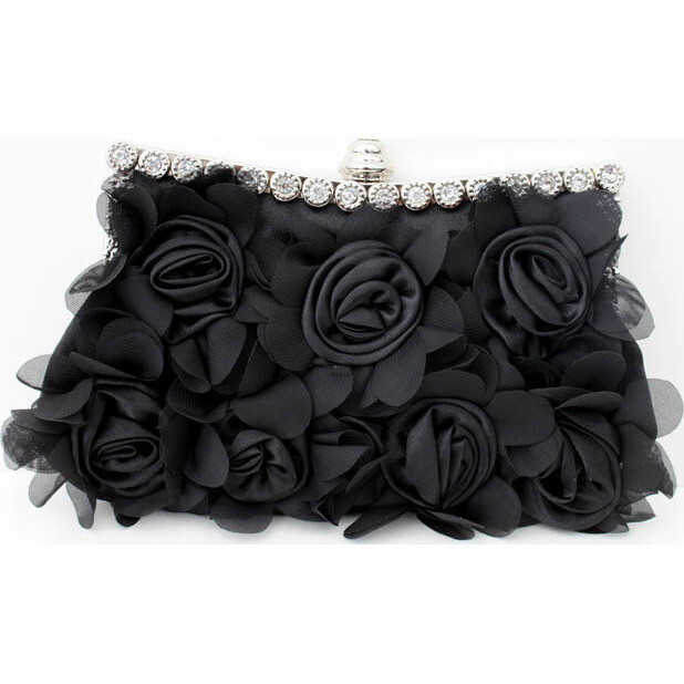 Evening Purse - Black Flower Diamonte