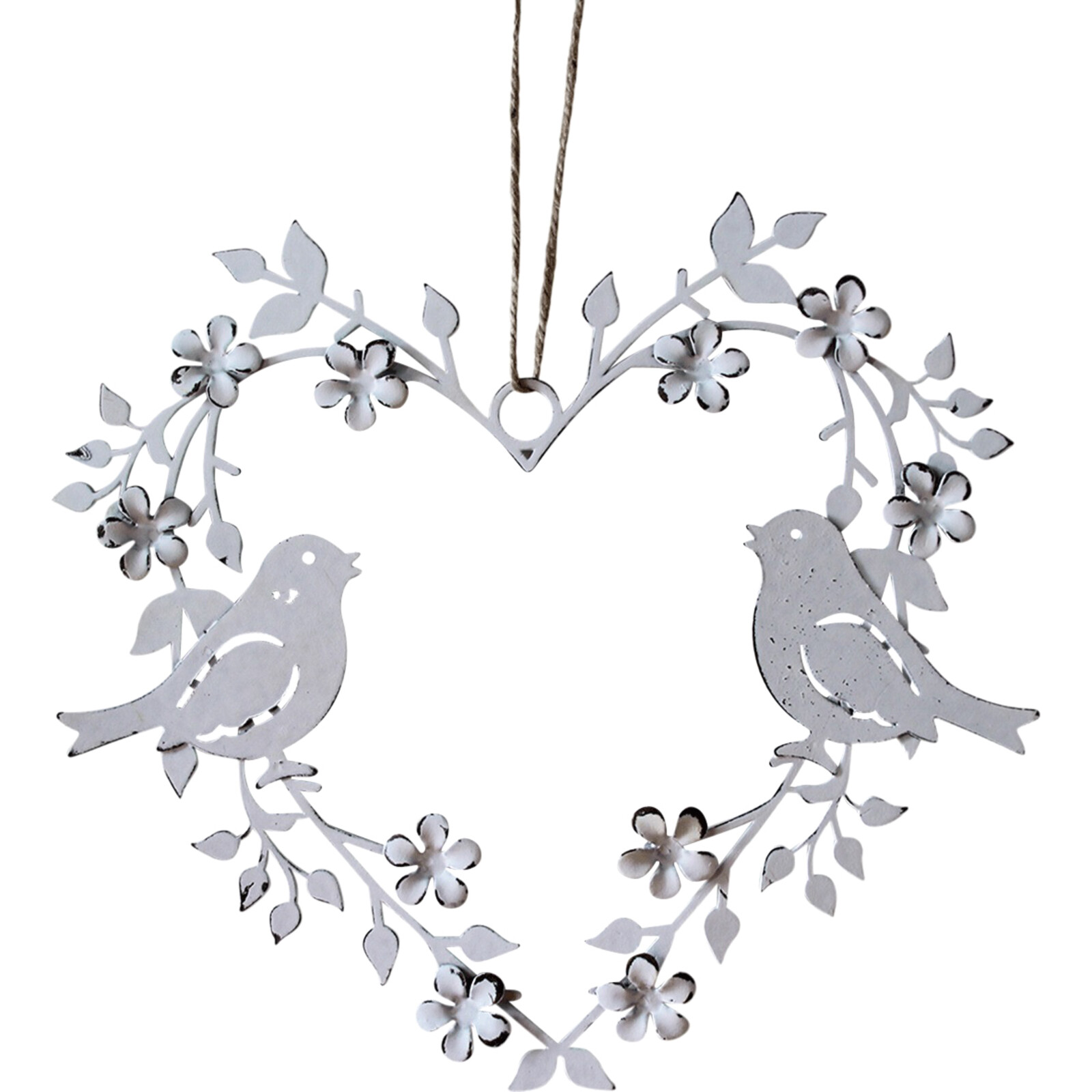 Metal Heart Hanger/Birds Wh
