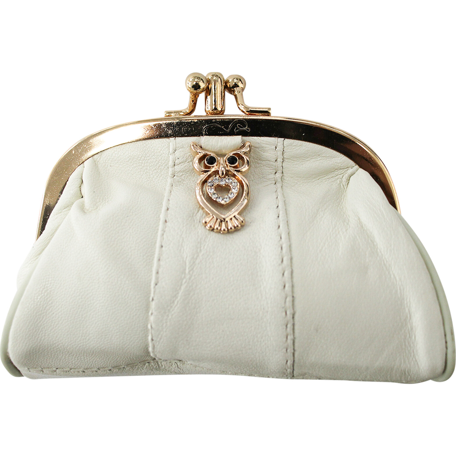 Leather Purse Owl Cream