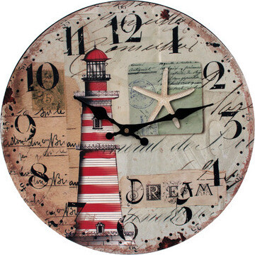 Wooden Clock - Red Stripe Lighthouse