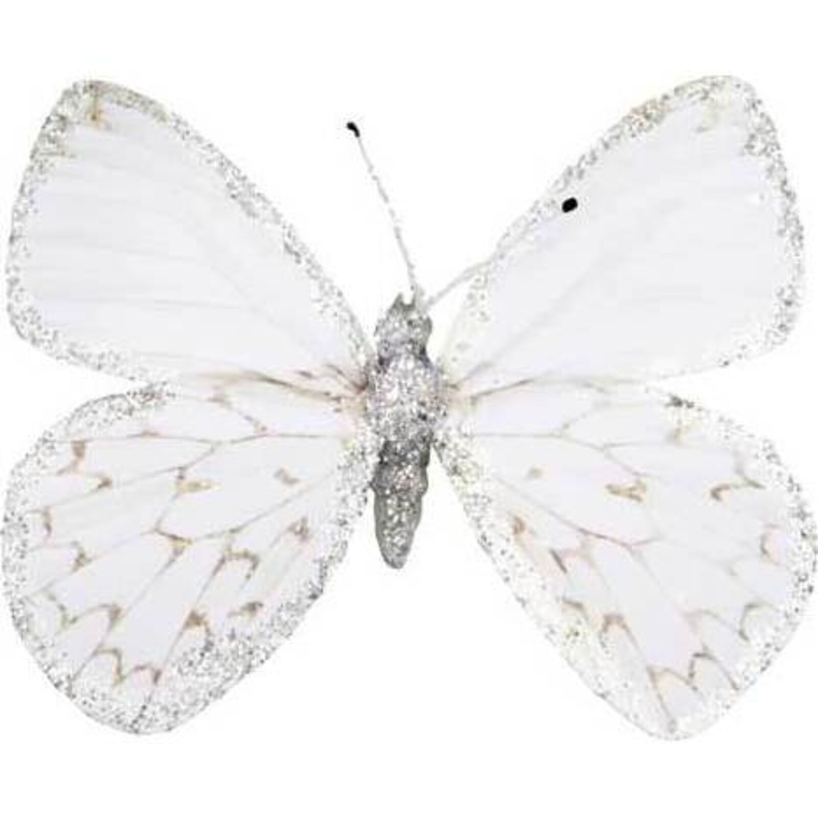 Glitter Butterfly Large - White Grey Pattern