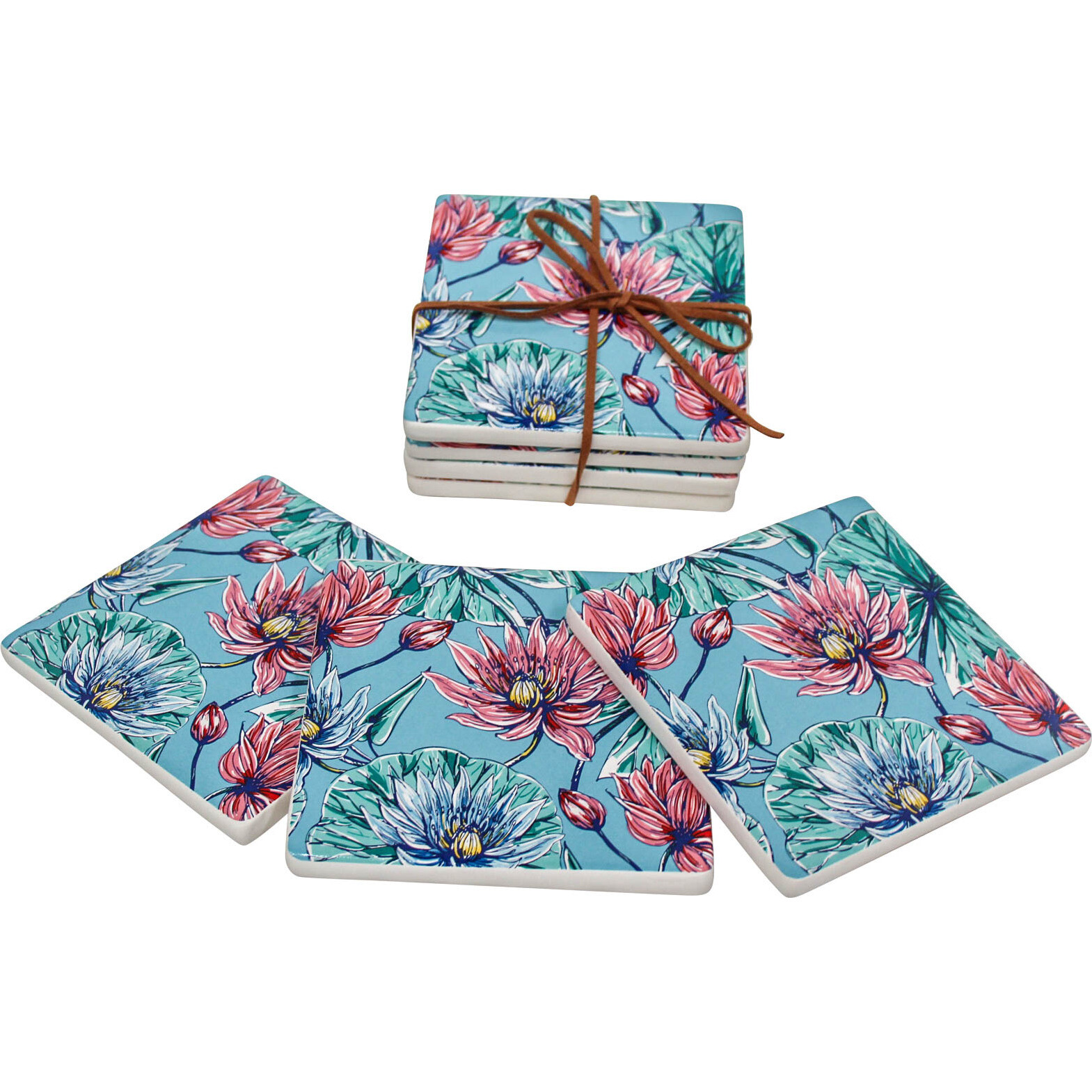 Coasters Blue Lily S/4