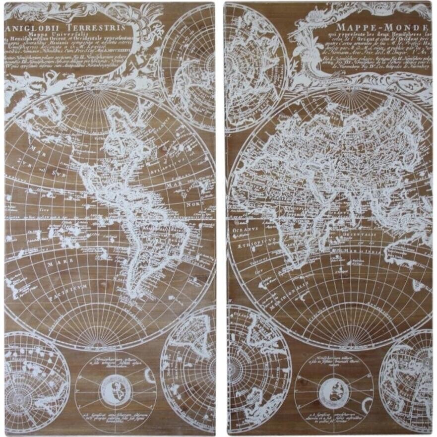 Wood Print Vintage Map Set/ 2