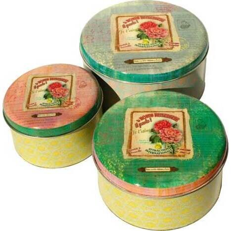 Round Tins Roses Print S/3