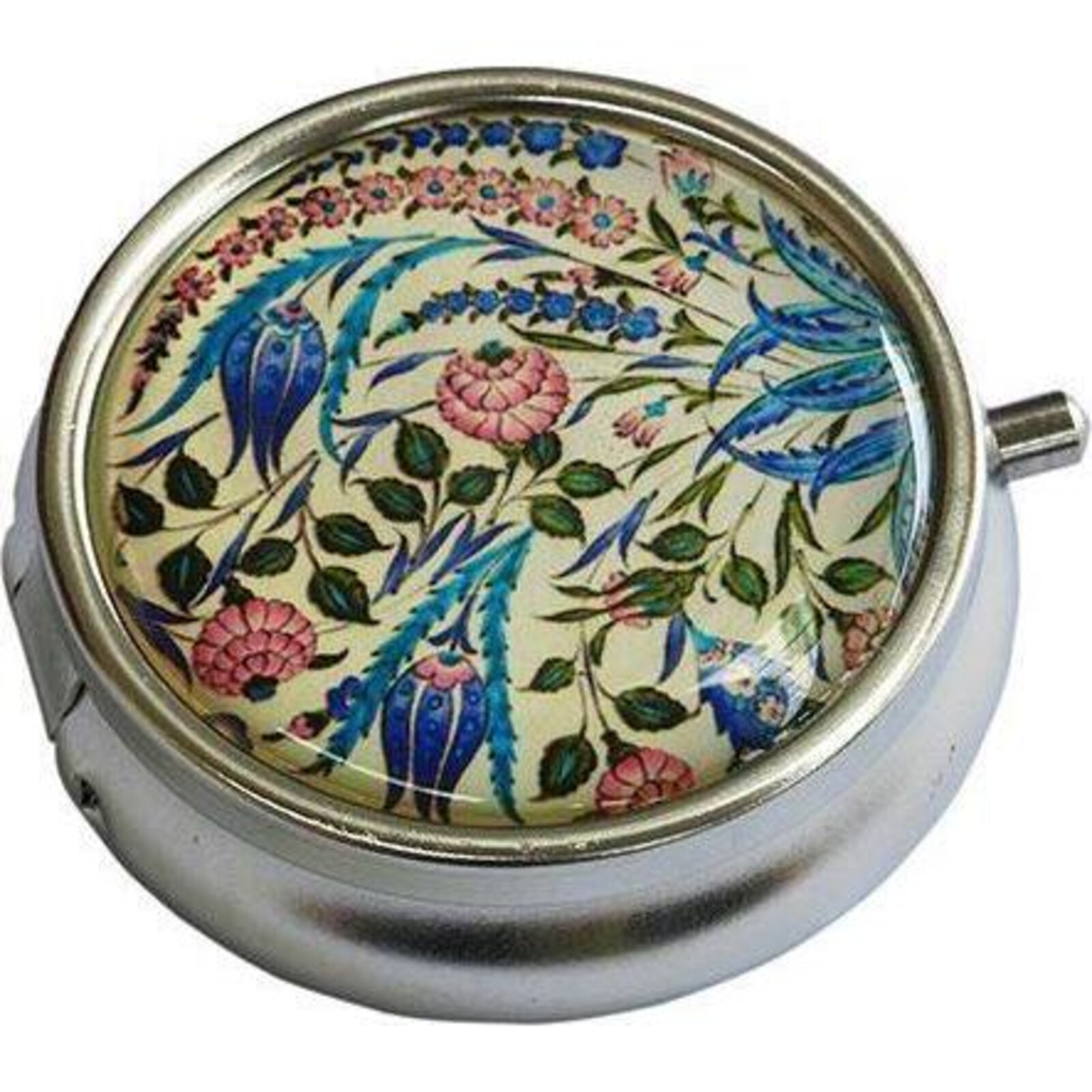 Pill Box Blue Floral Leaves