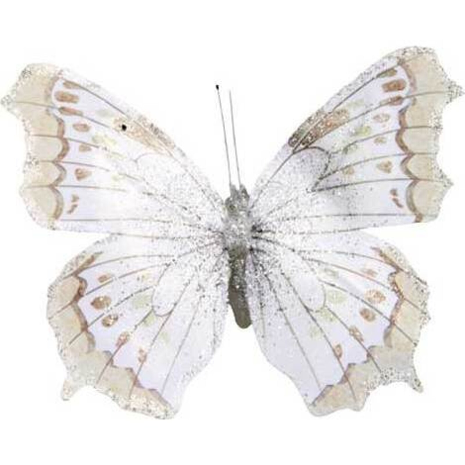 Glitter Butterfly Large - White Grey Dot