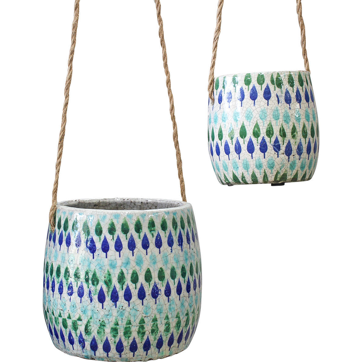 Hanging Pot Leaves Blue S/2