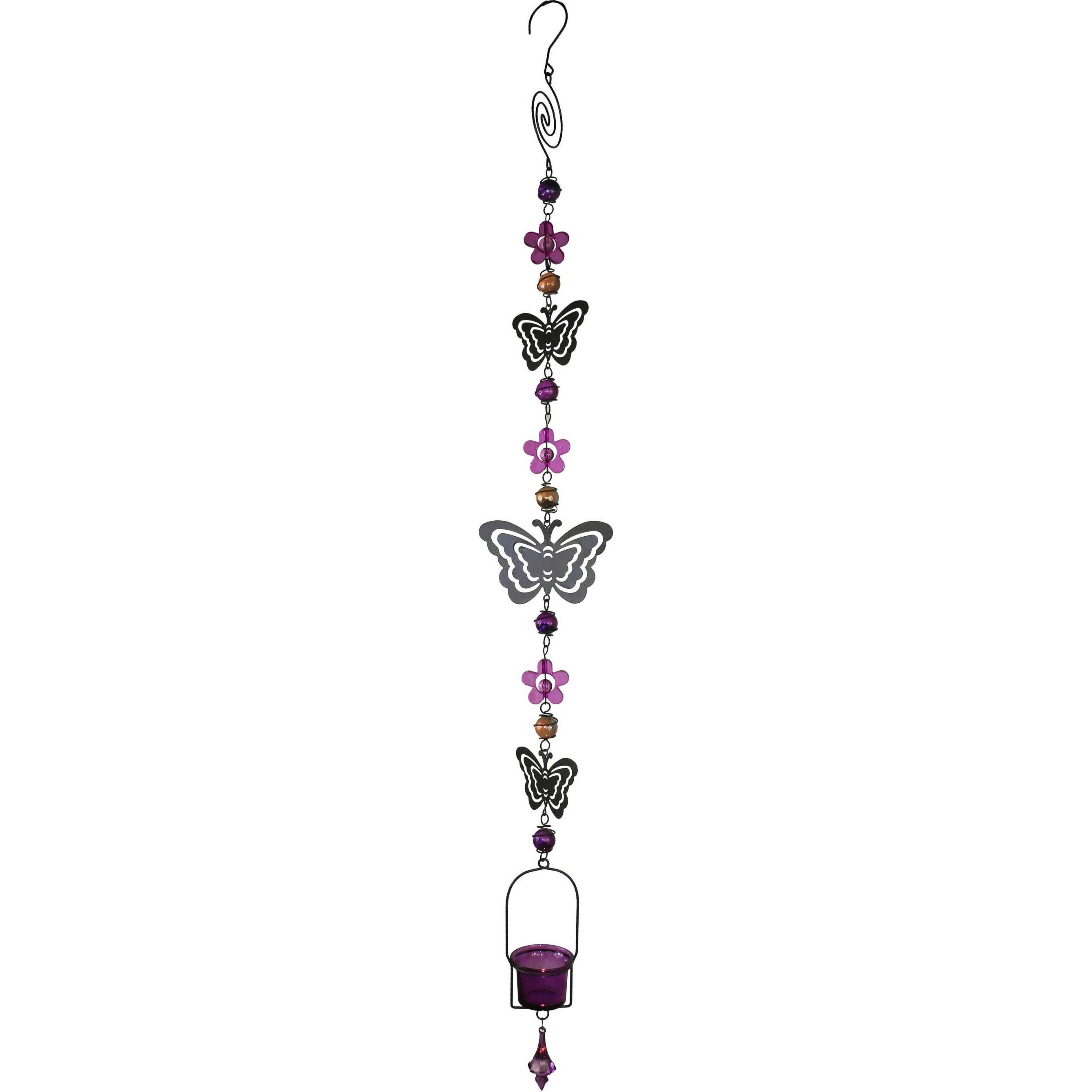 Hanging Votive Purple Flower Butterfly