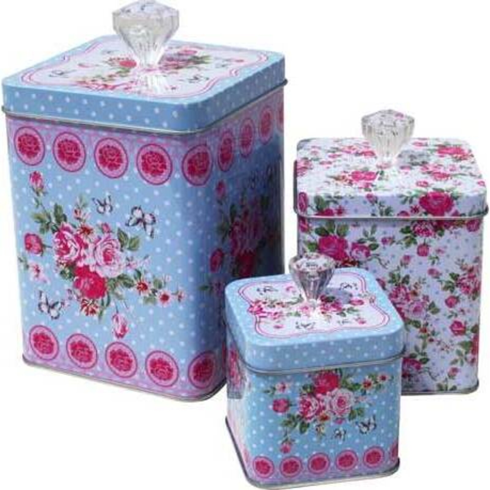 Square Tins Rose Butterfly S/3