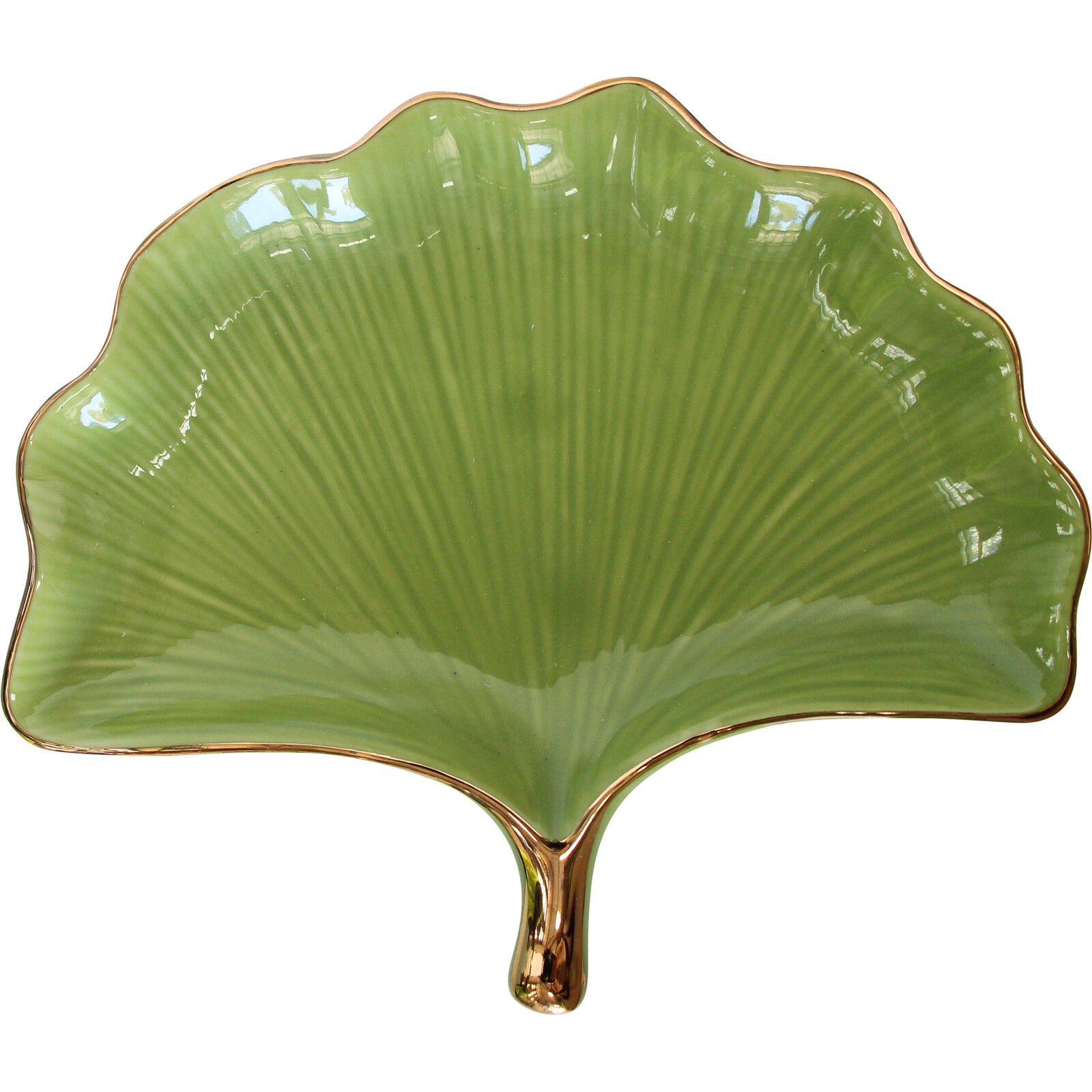 Gingko Trinket Plate Green Gold