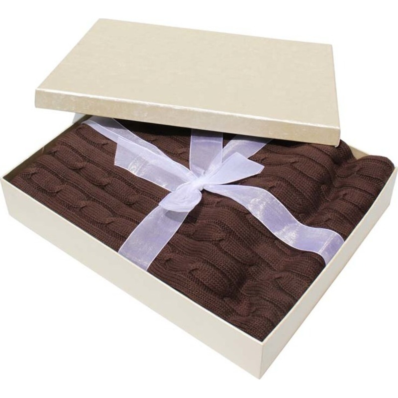 Throw - Dark Coffee Cable in Gift Box Cotton