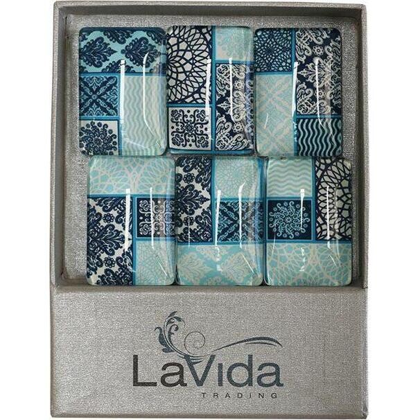 Glass Magnet Blue Tile Set/6