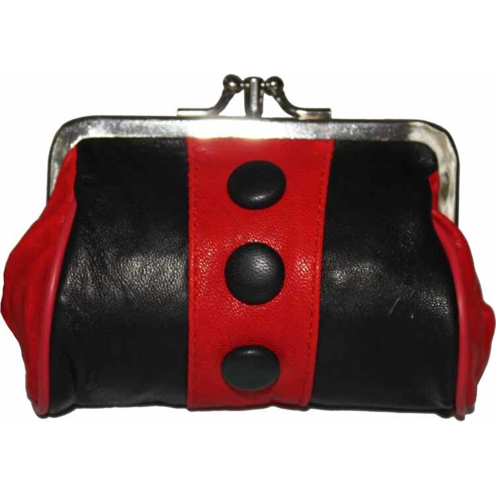 Leather Button Purse - RedBlack