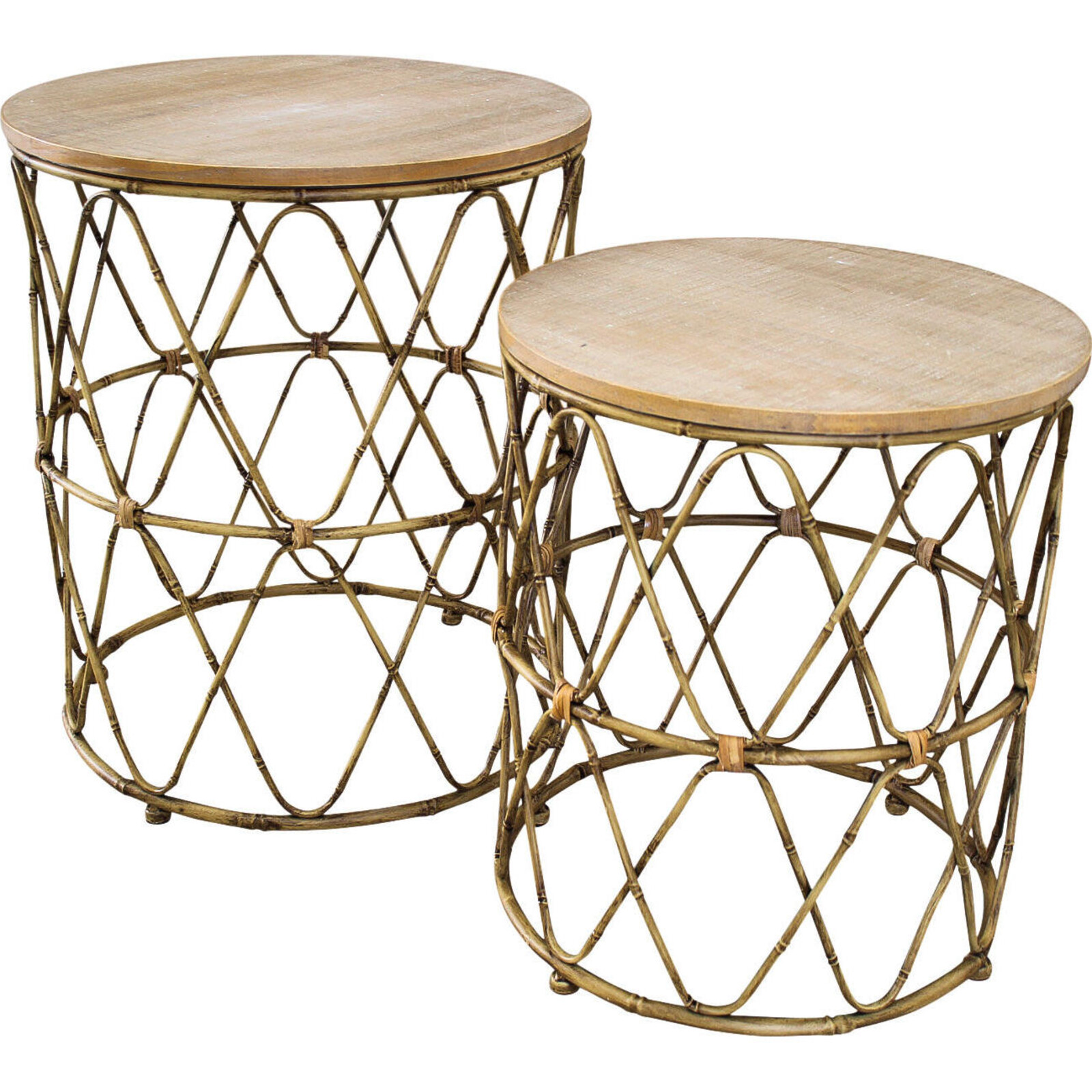 Metal Cane Drum Tables S/2