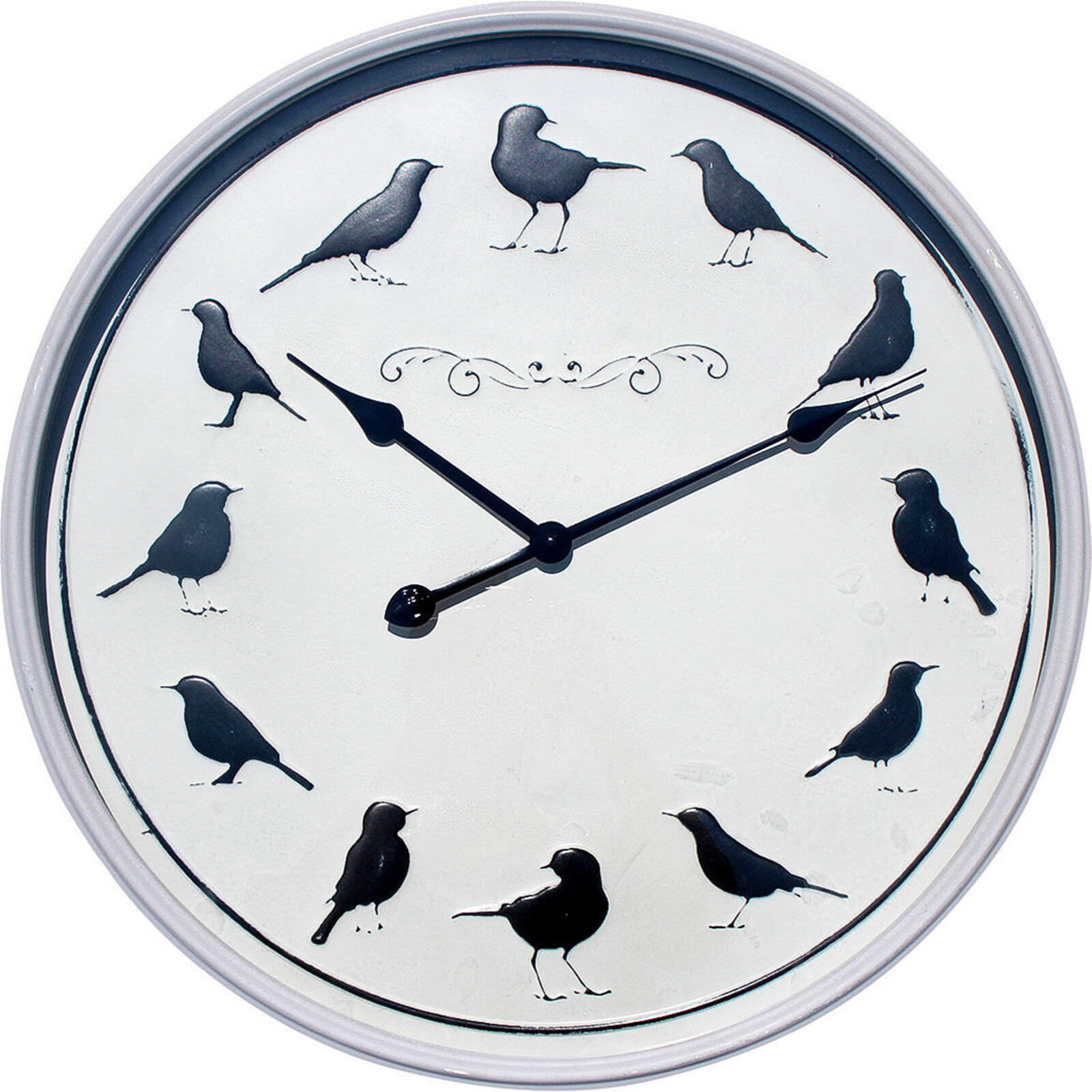 Clock Black Birds W/Grey Frame 60cm