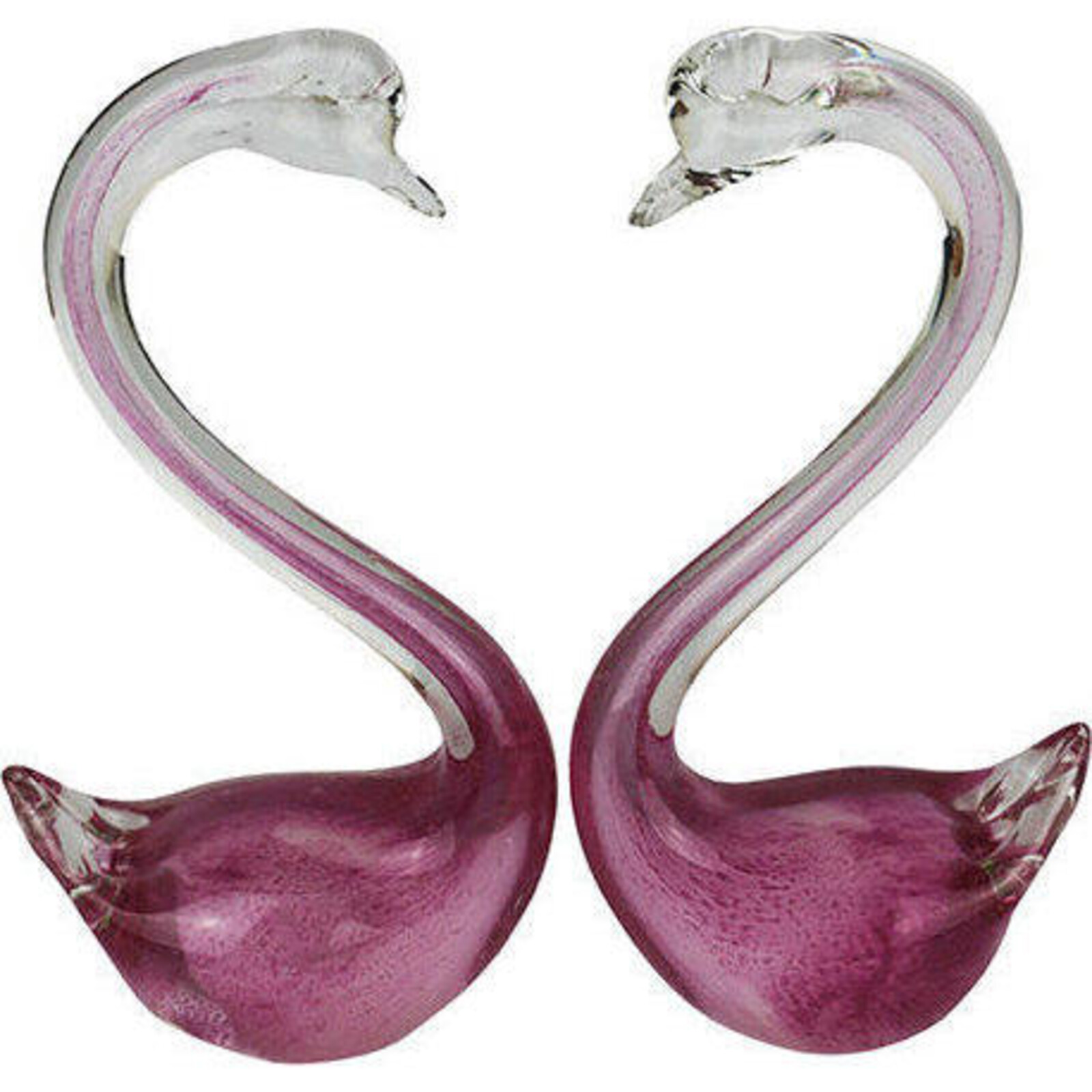 Glass Pink Swans Pair