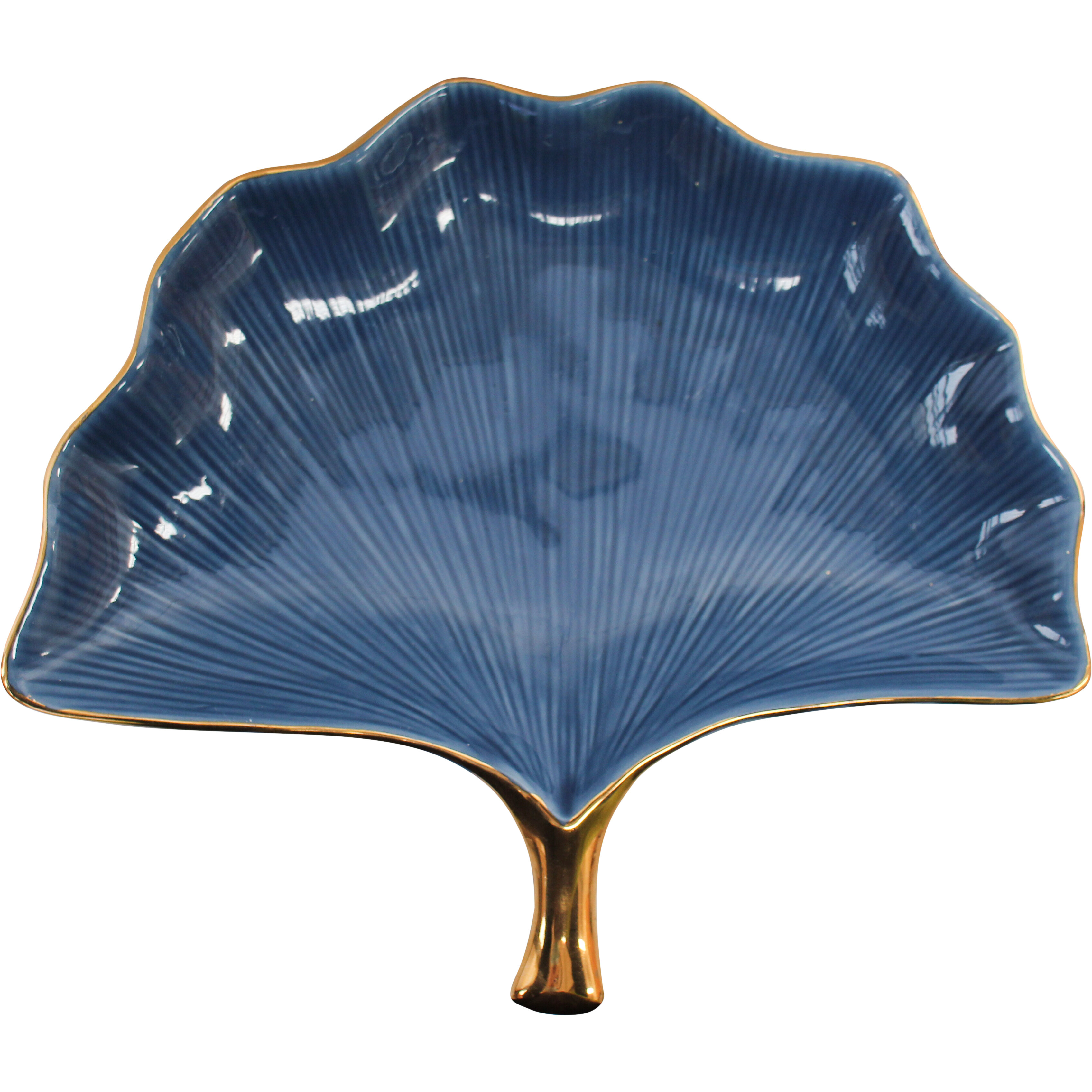 Gingko Plate Blue/Gold Lrg