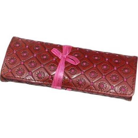 Leather Jewellery Roll Pink Dott