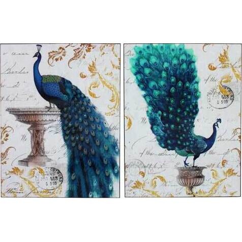 Lacquer Print Peacock Pedestal S/2