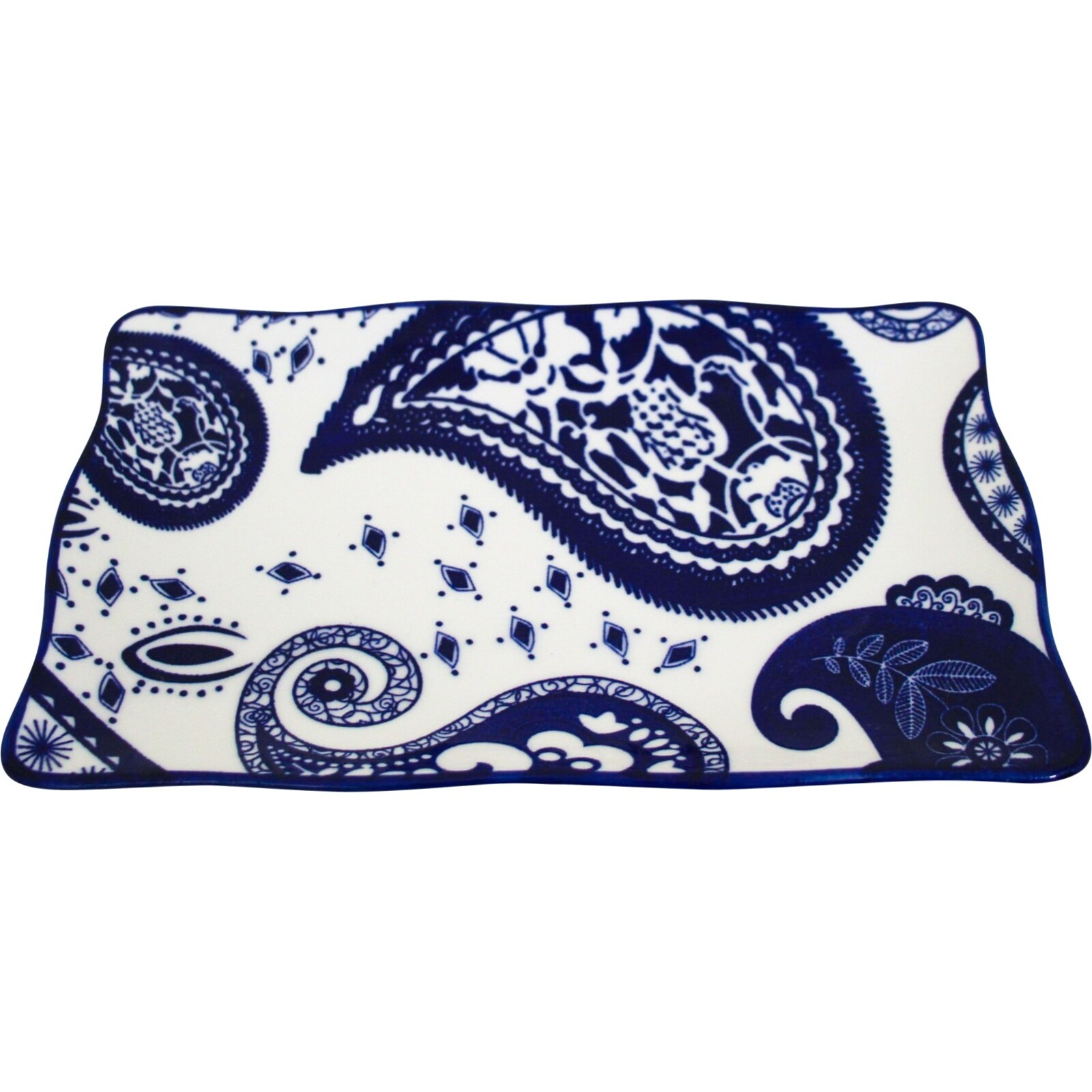 Plate Rect Blue Paisley
